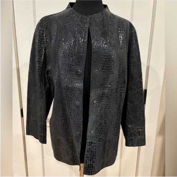 Chico’s NEW Genuine Leather Reversible Jacket Midnight Blue Python Women Size 16 - Picture 11 of 11